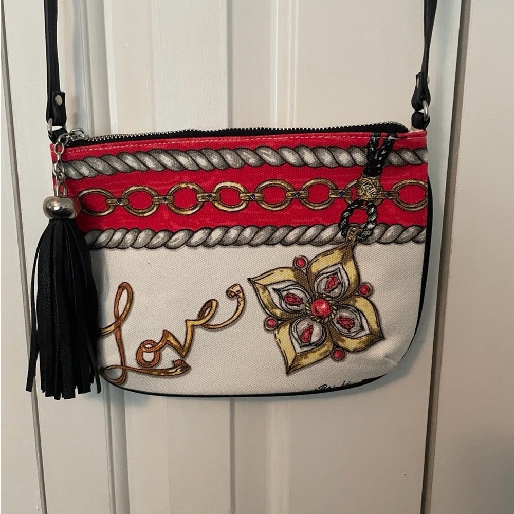 Brighton Red and White Crossbody Bag with Black Tassel